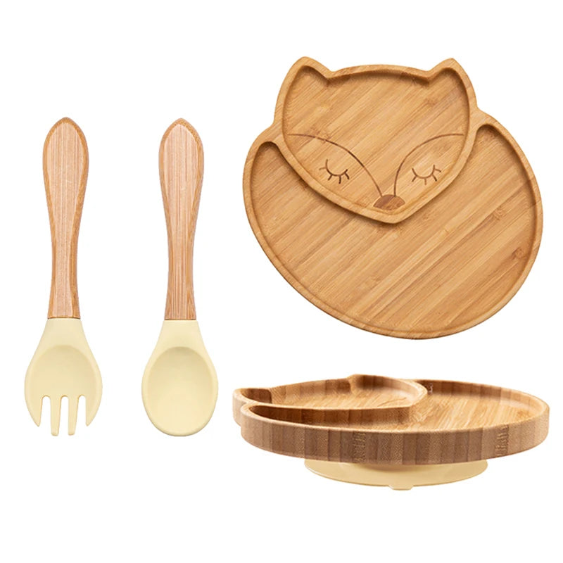 3pc Bamboo Baby Plate Set with Spoon & Fork