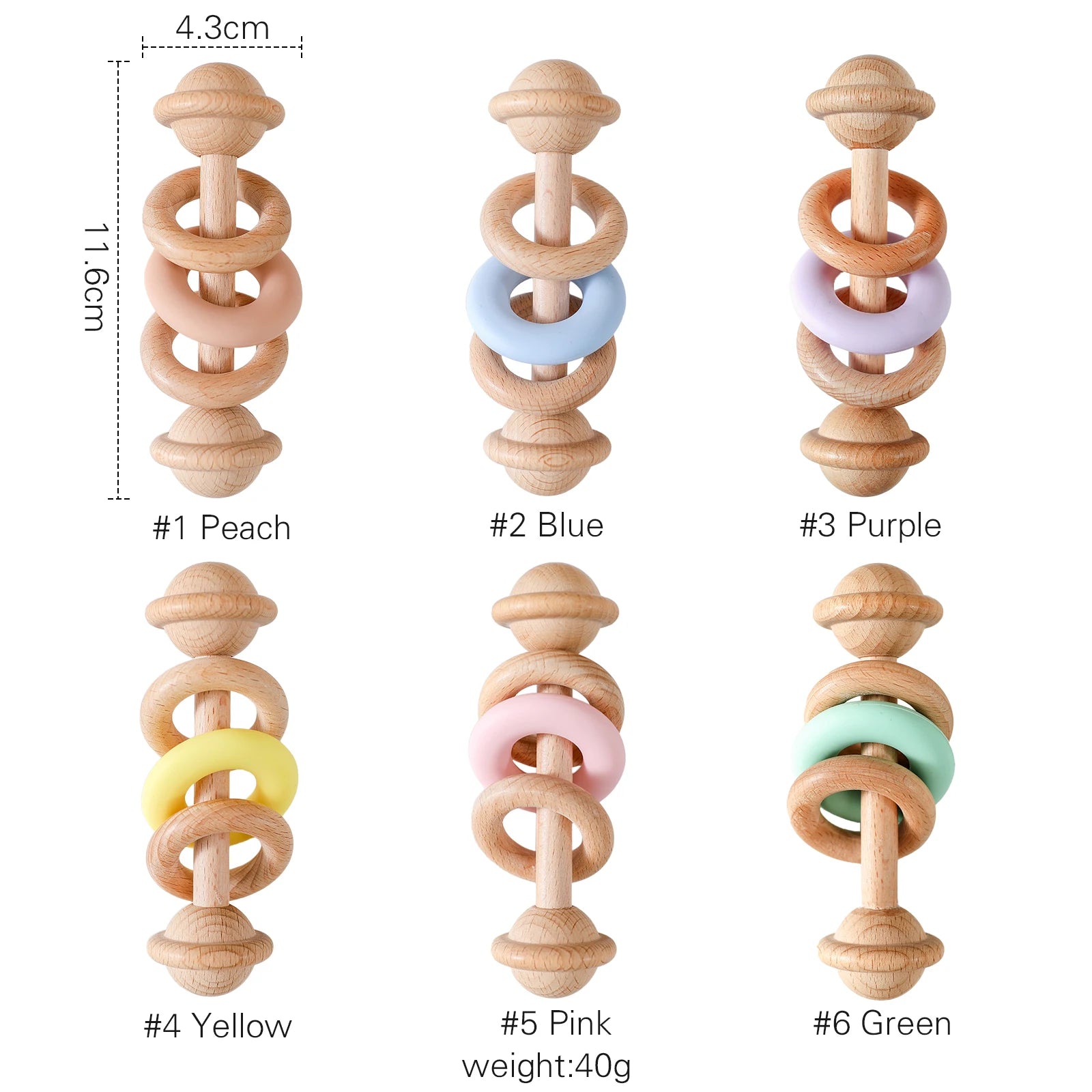 Baby Toys Wooden Rattles with Silicone Rings | Oliver Montessori