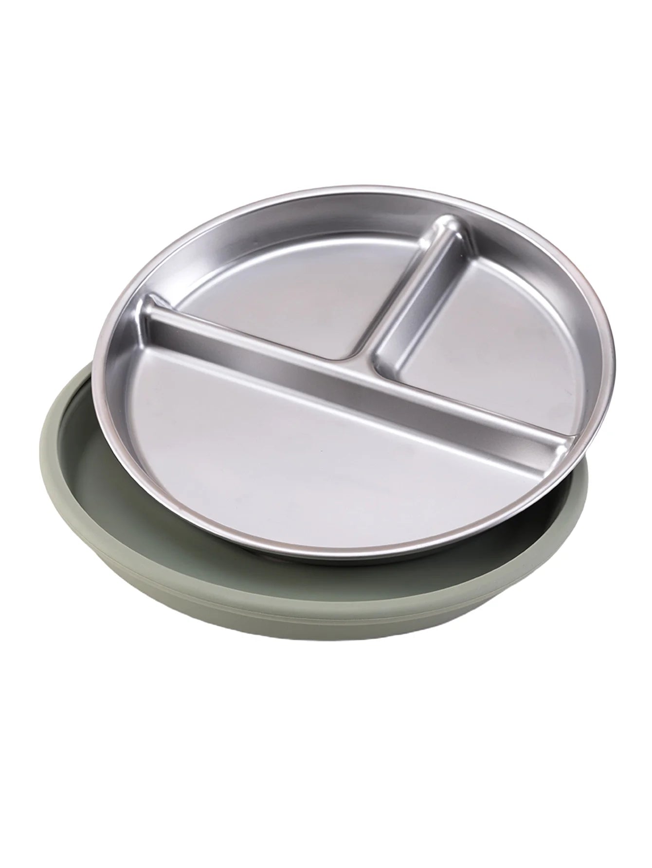 Stainless Steel Divided Plate with Detachable Silicone Suction Base | Oliver & Company Montessori Toys