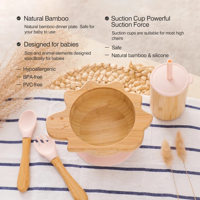 Bamboo Dinosaur Baby Bowl Set – 4PC Suction Tableware