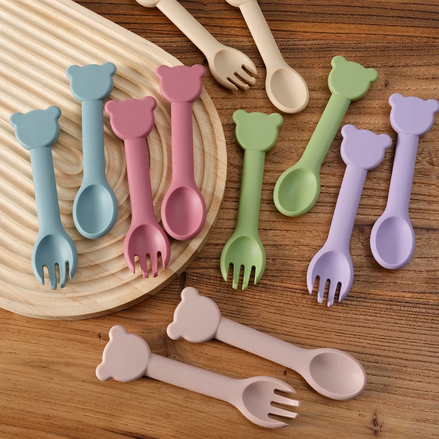 Bear silicone spoons and forks in six colors