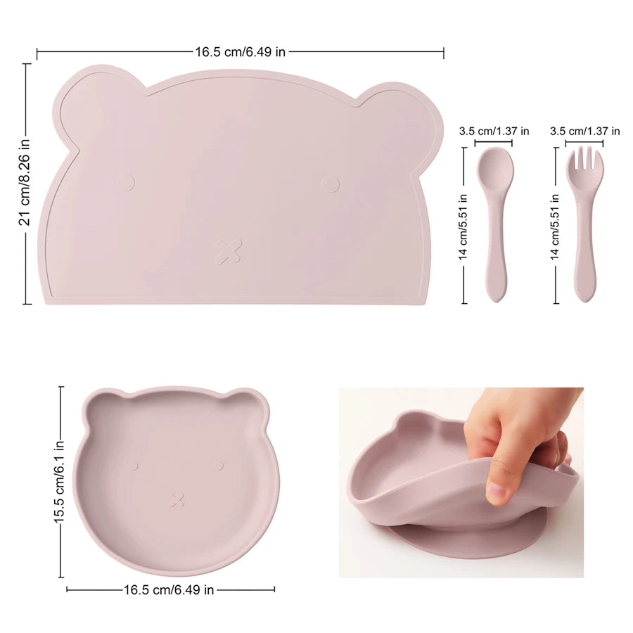 Placemat 34 x 21cm, plate 16.5cm, spoon and fork 14cm