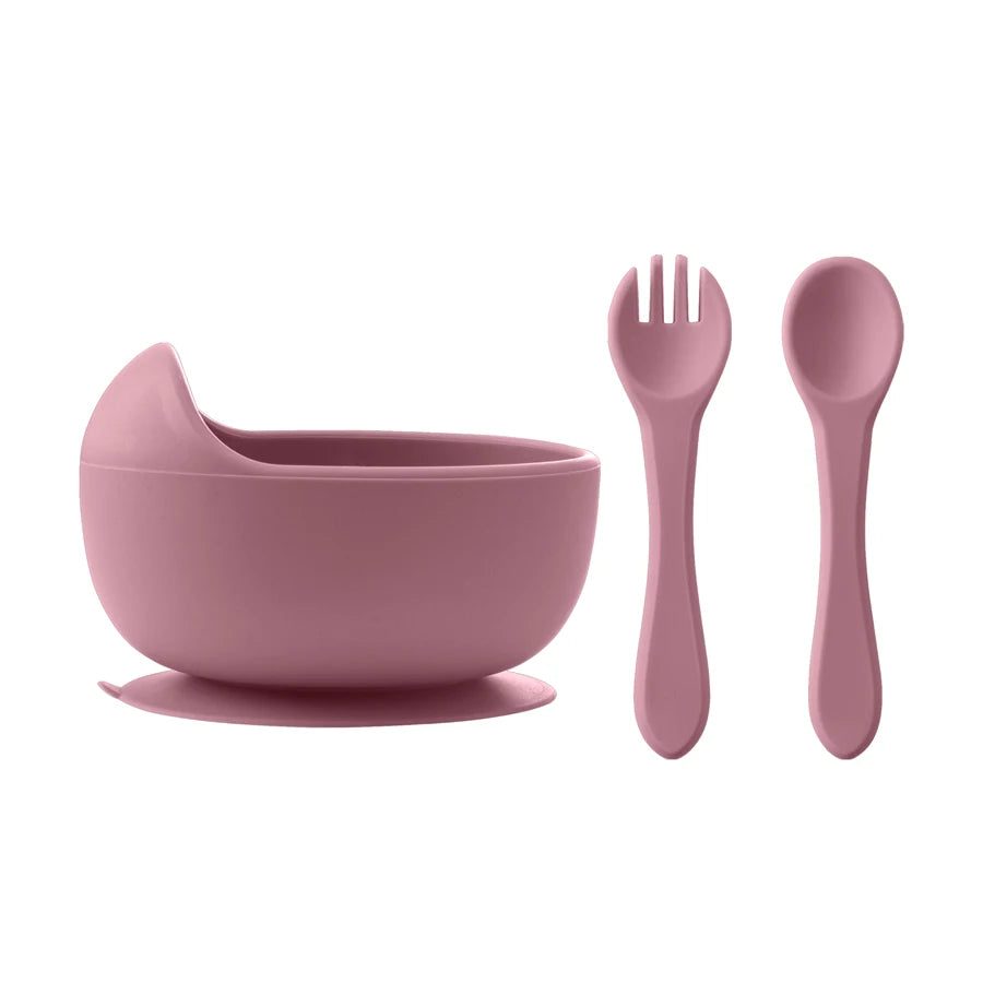 3Pcs Silicone Baby Feeding Set – Suction Bowl + Spoon & Fork
