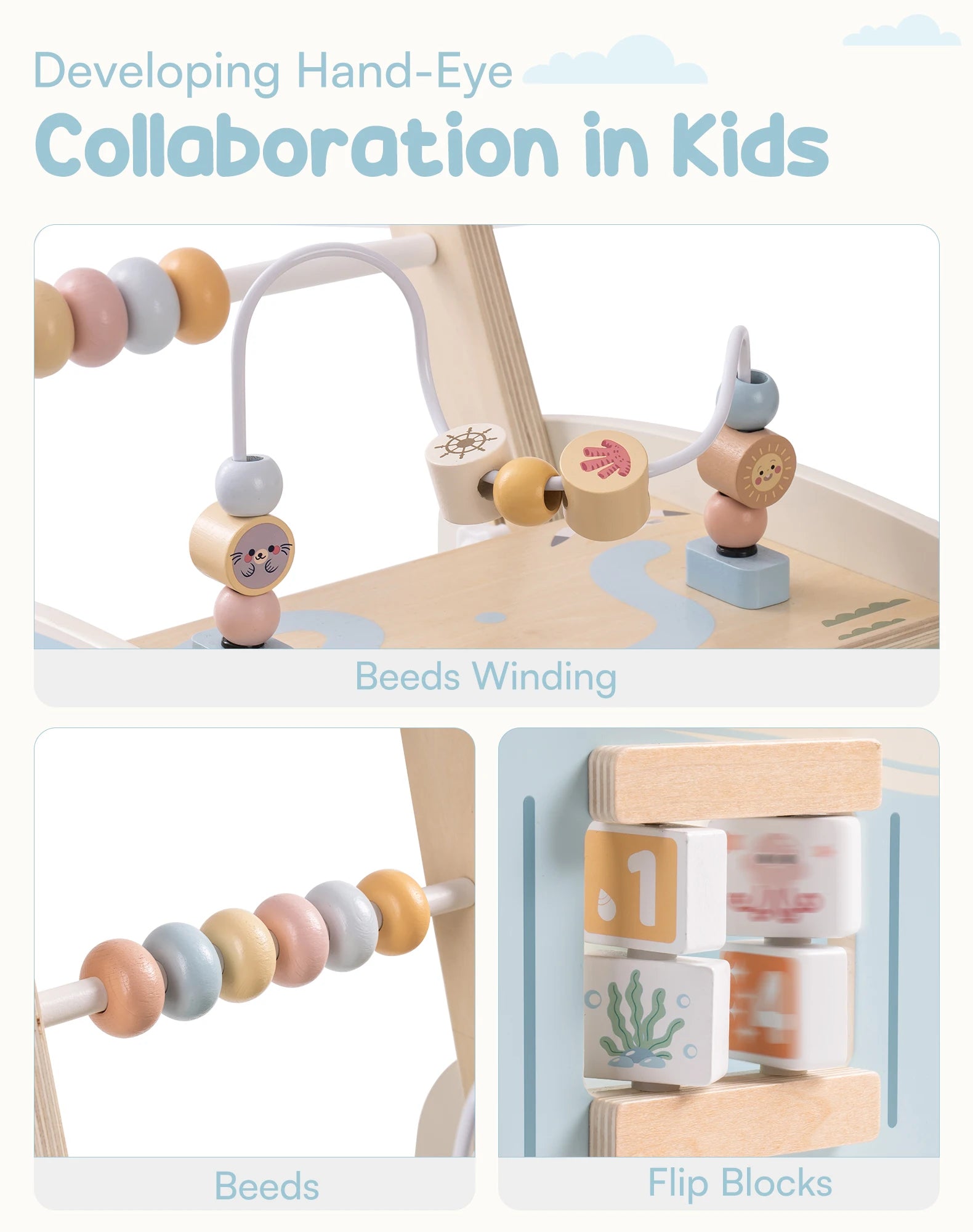 Wooden Baby Push-Along Activity Walker with Busy Board