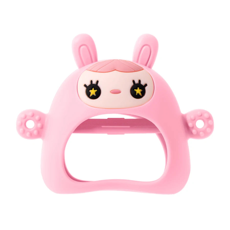 Light pink bunny silicone teething mitten