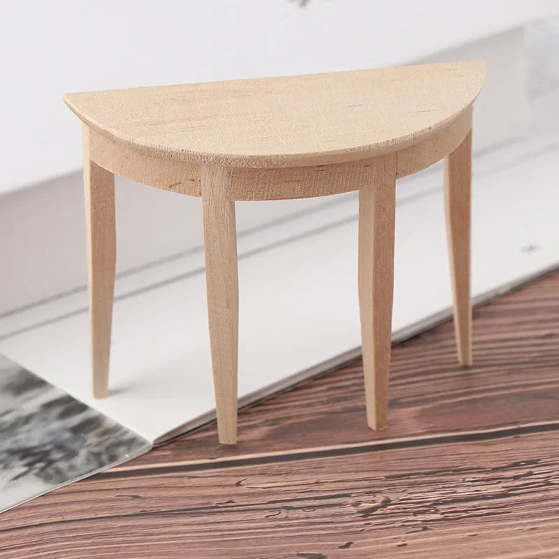 Mini Wooden Half-Round Table – 1:12 Scale Dollhouse Tea Table & Living Room Accent