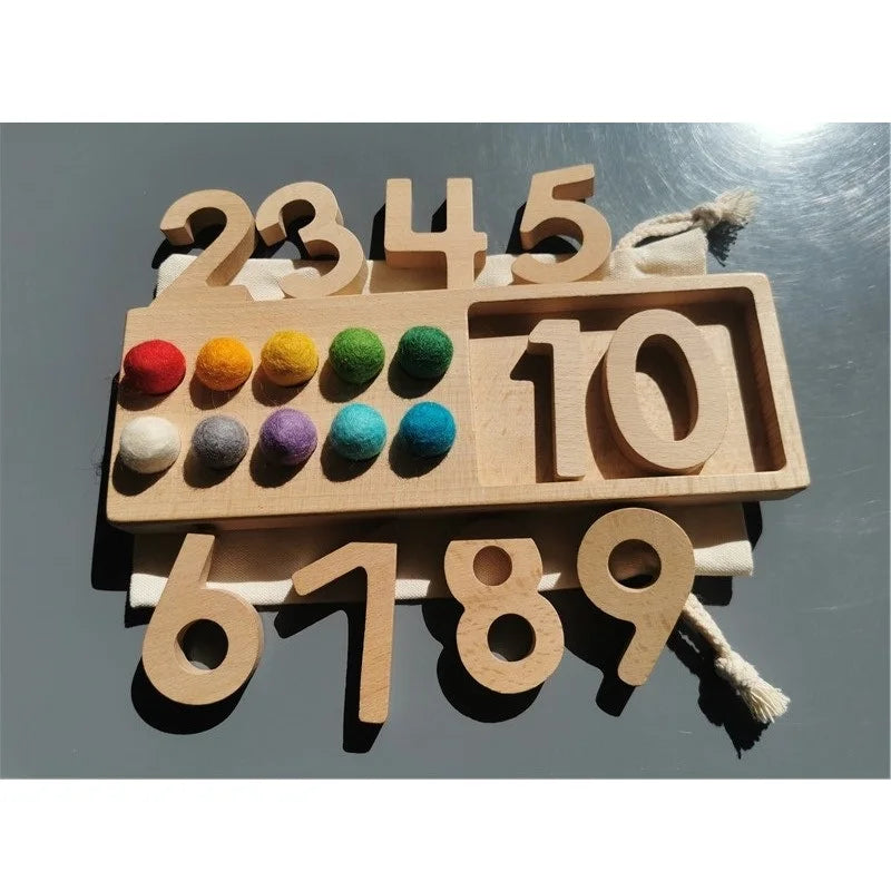 Wooden Montessori Counting Board Sets – Walnut Frame, Number Tiles & Felt Balls