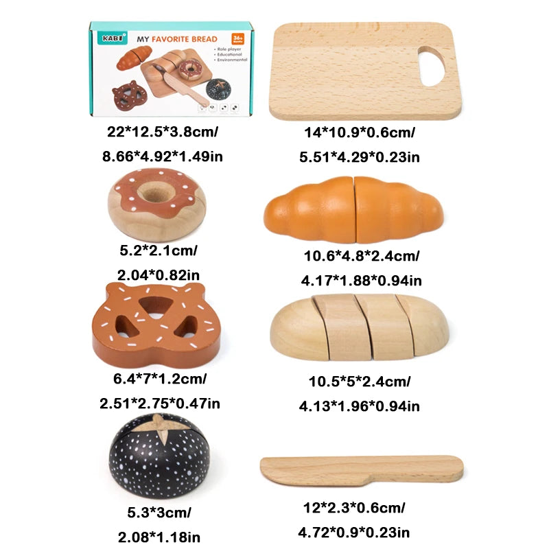 Wooden Bread and Pastry Cutting Play Set for Kids