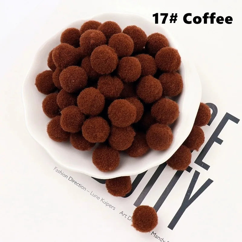 Brown pom-poms in a white bowl with '17# Coffee' text on a magazine background.