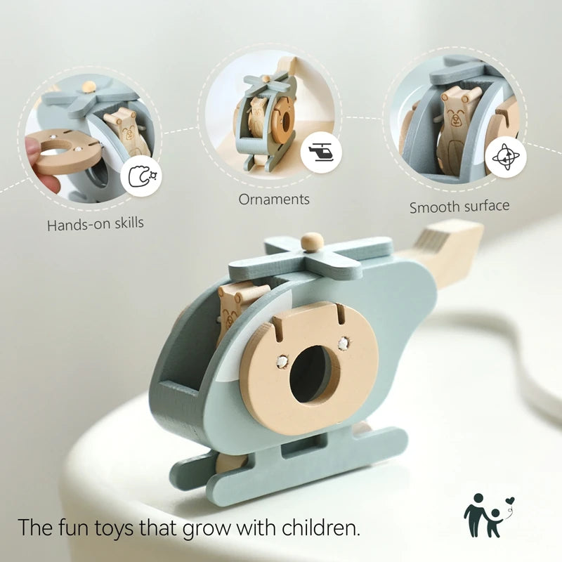 Hand-Pushed Wooden Helicopter Toy | Oliver Montessori