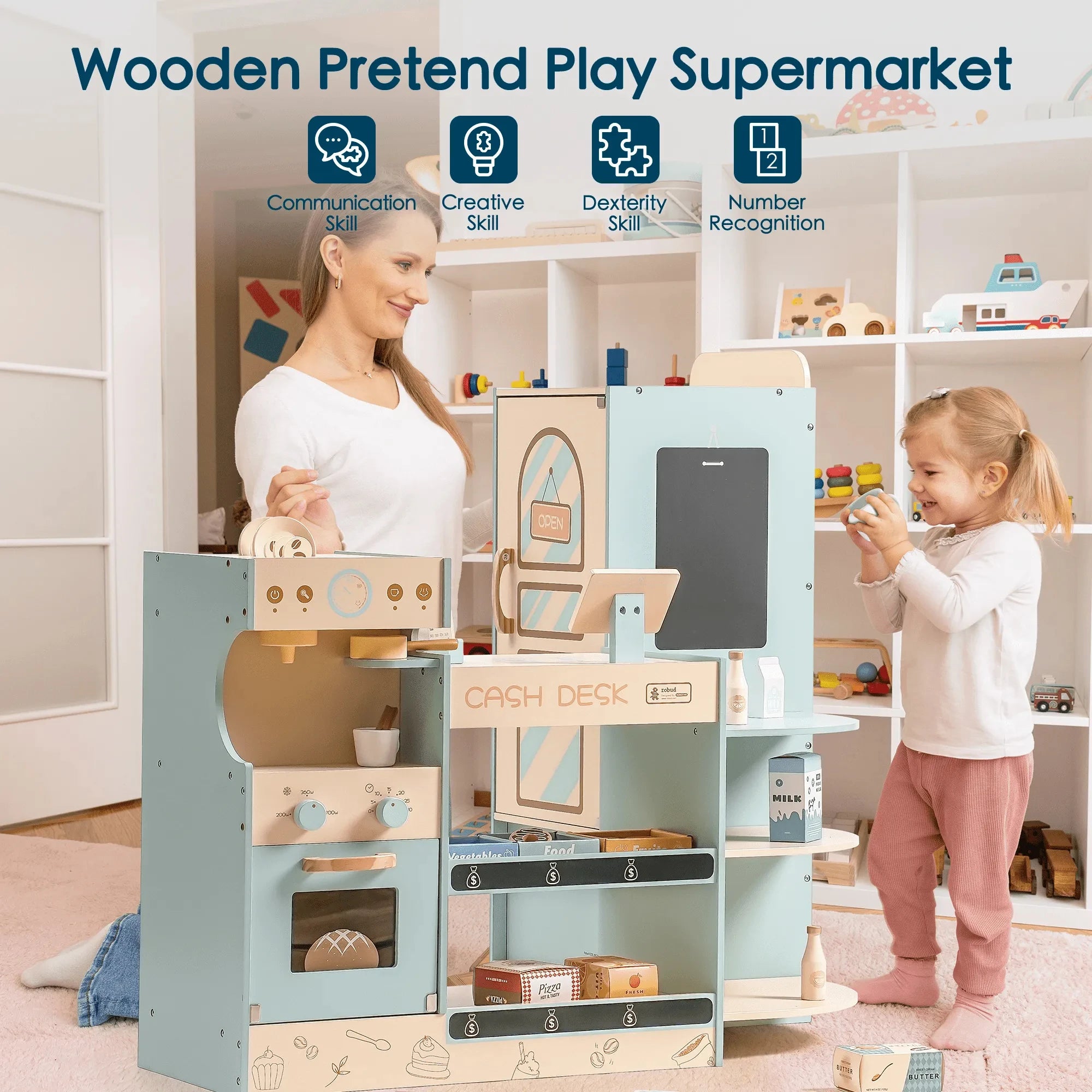 Corner Coffee Shop Play Set with Cash Register & Accessories
