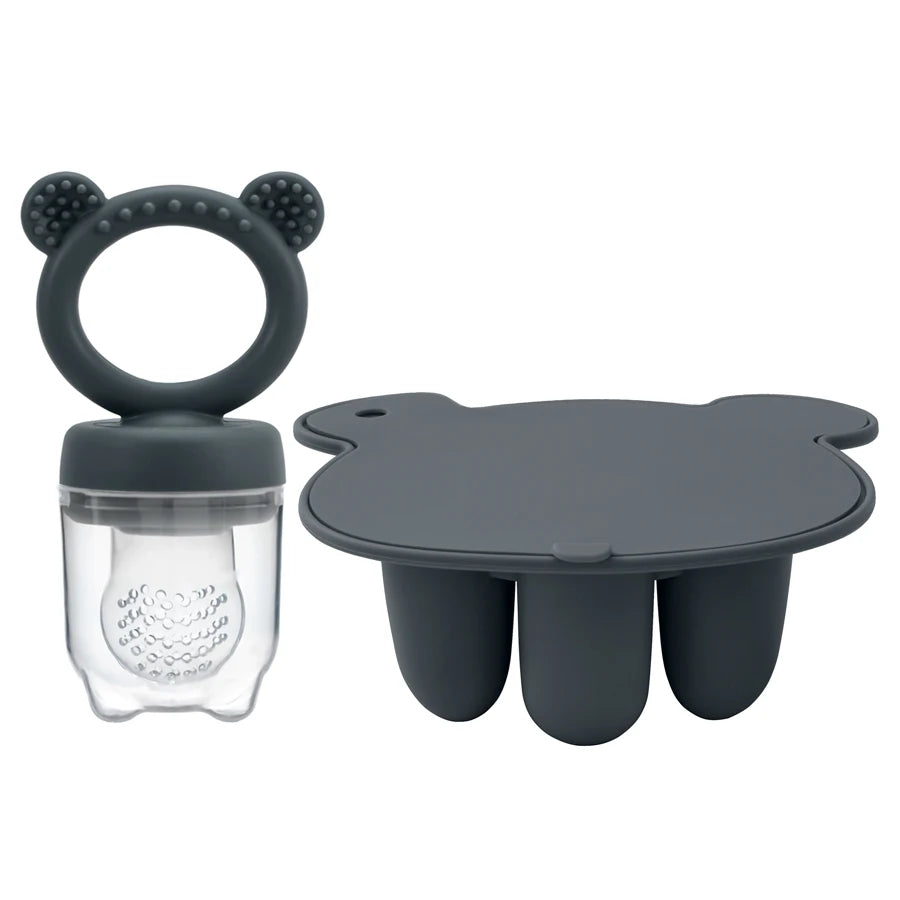 Dark grey classic popsicle tray with lid and fruit feeder