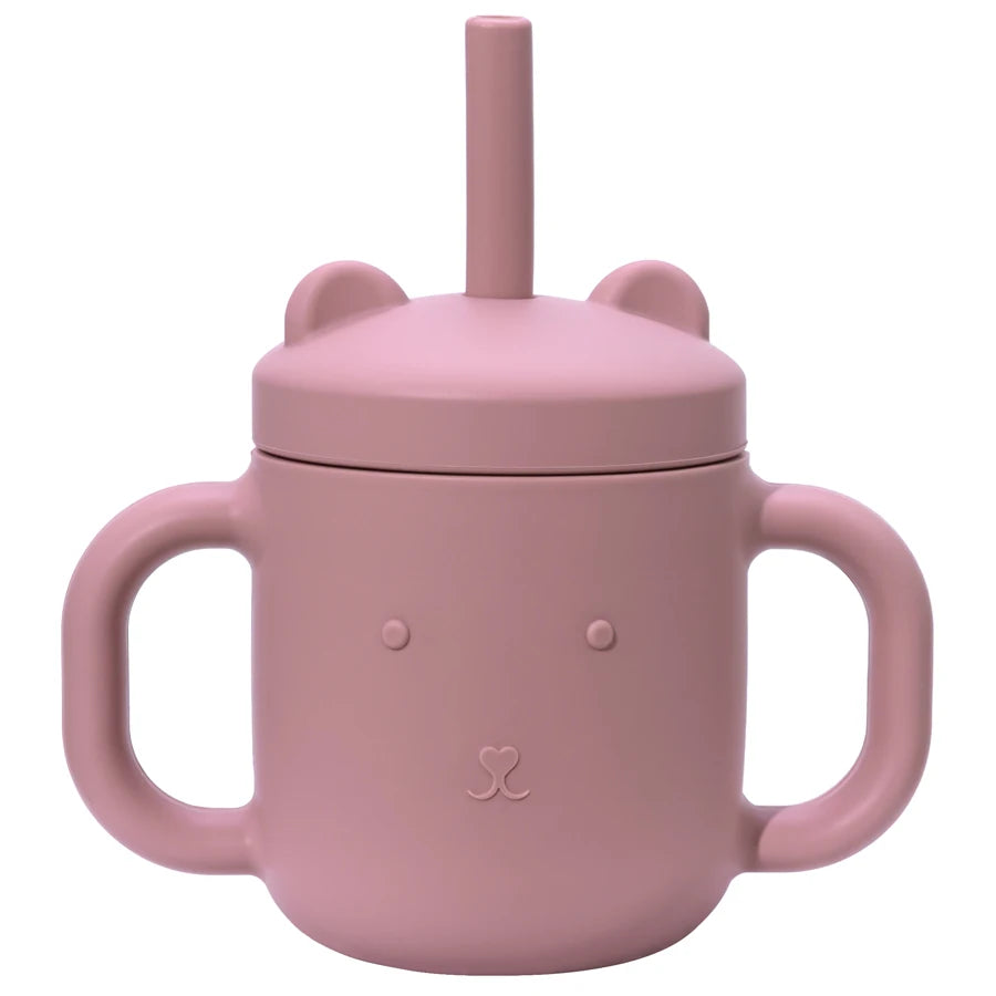 Silicone bear straw cup in Powder Rose