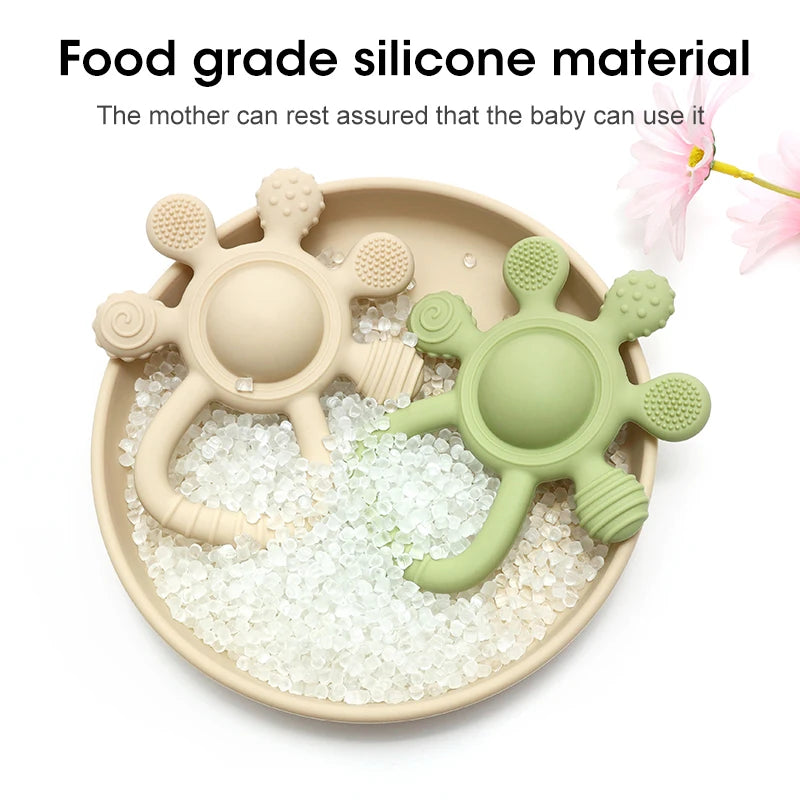 Crab Silicone Rattle Teether - Baby Hand Bell Teething Toy