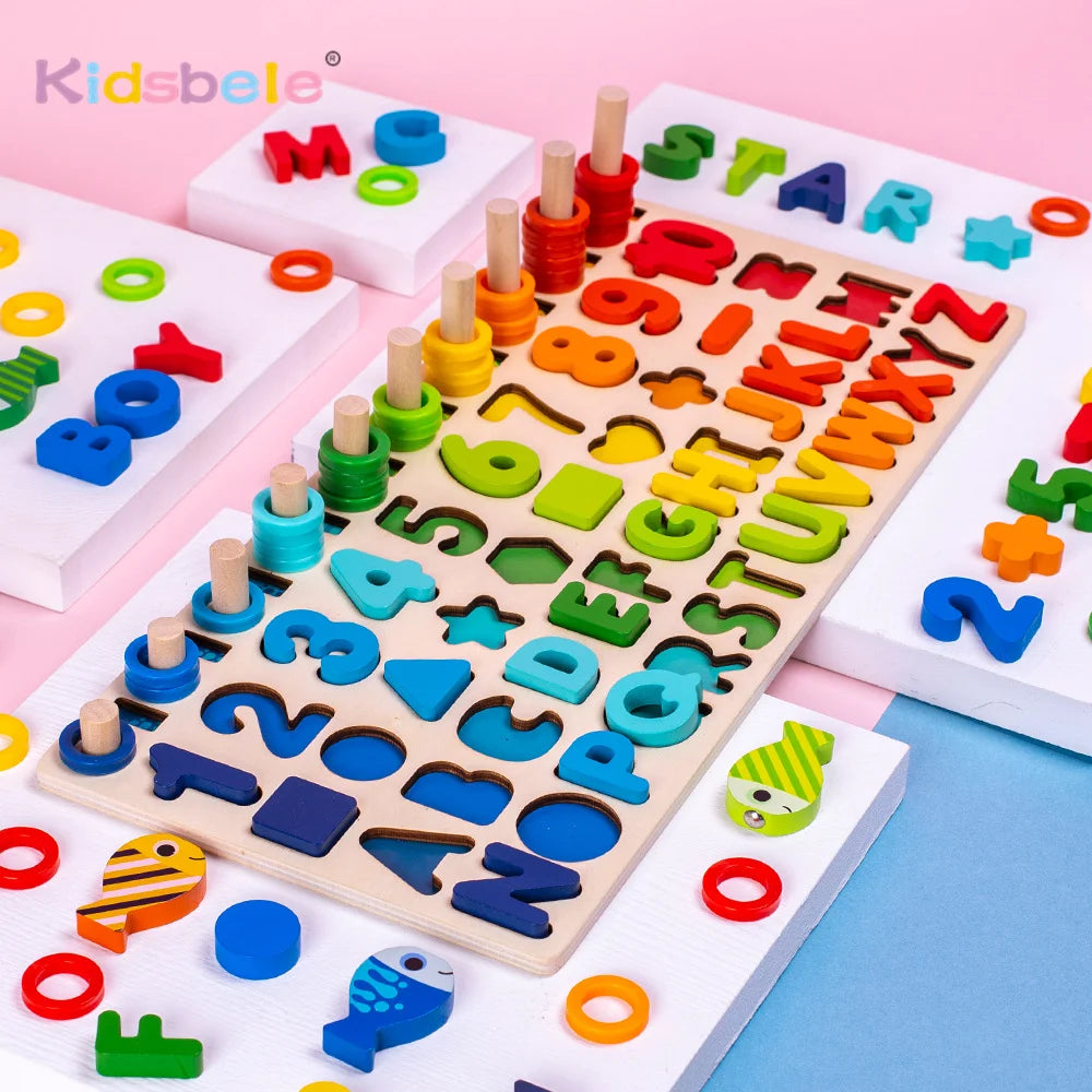 Wooden Montessori Learning Board | Counting, Math & Alphabet Puzzle