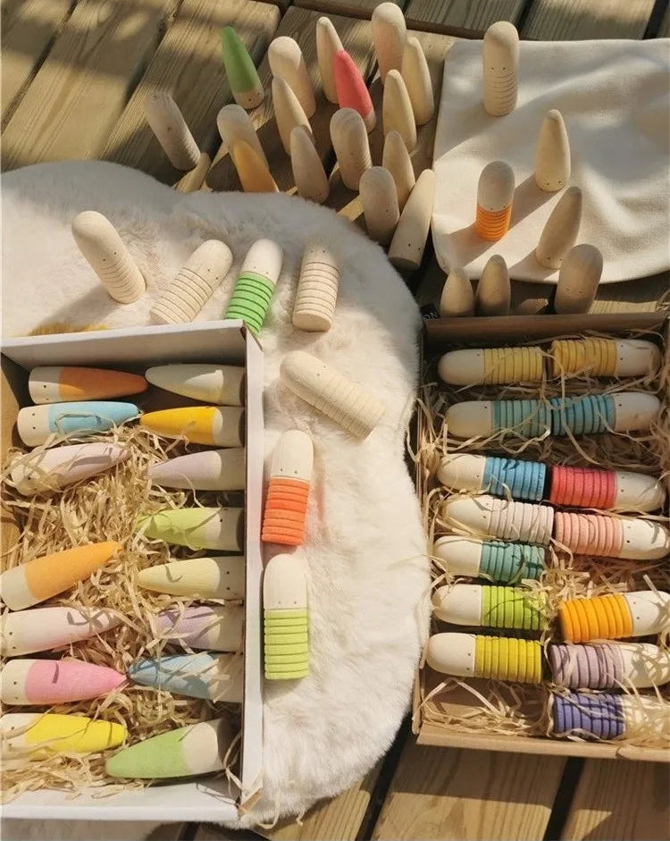 Rainbow Wooden Loose Parts | Shoots, Sticks & Cubes Set