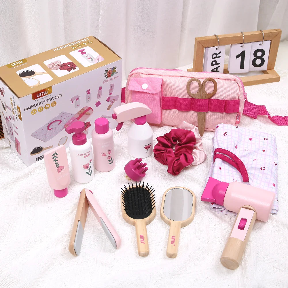 Collection of hair care products and accessories with a Umi box on a white background
