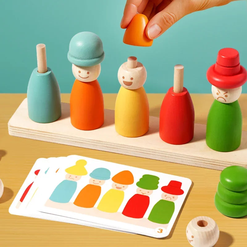  colorful puppet matching game with stackable hats