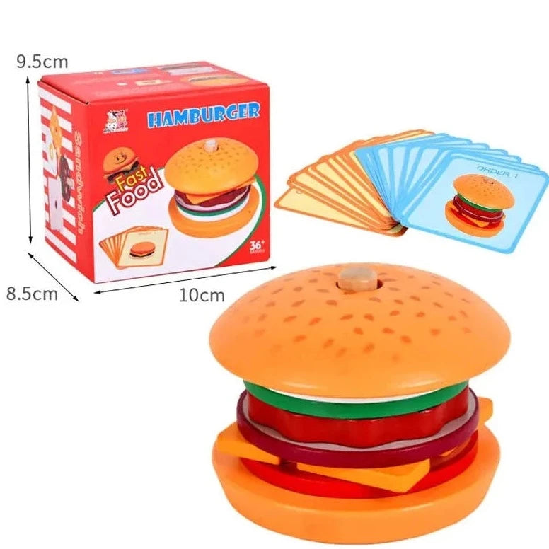 Montessori Wooden Burger & Fries Stacking Game