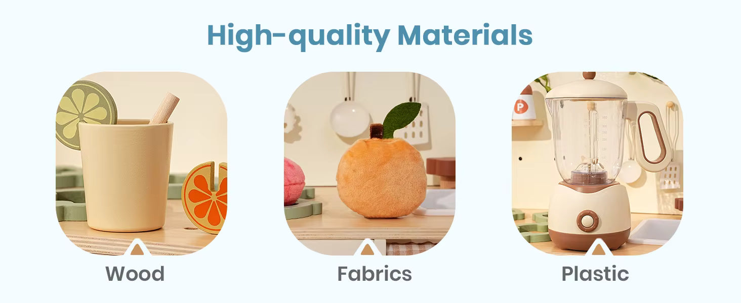 Wooden Play Kitchen Appliances Set - Toaster, Mixer & Blender