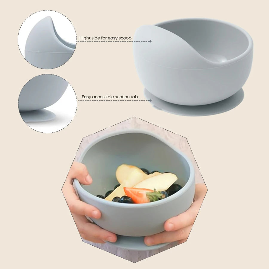 Raised edge for easy scooping and a suction base