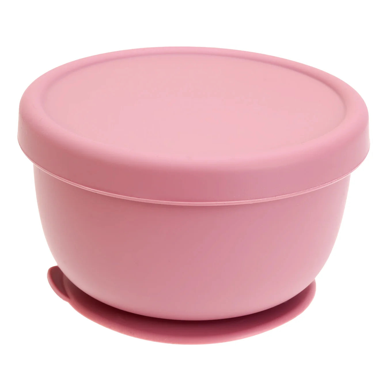 Dusty rose silicone suction bowl with lid