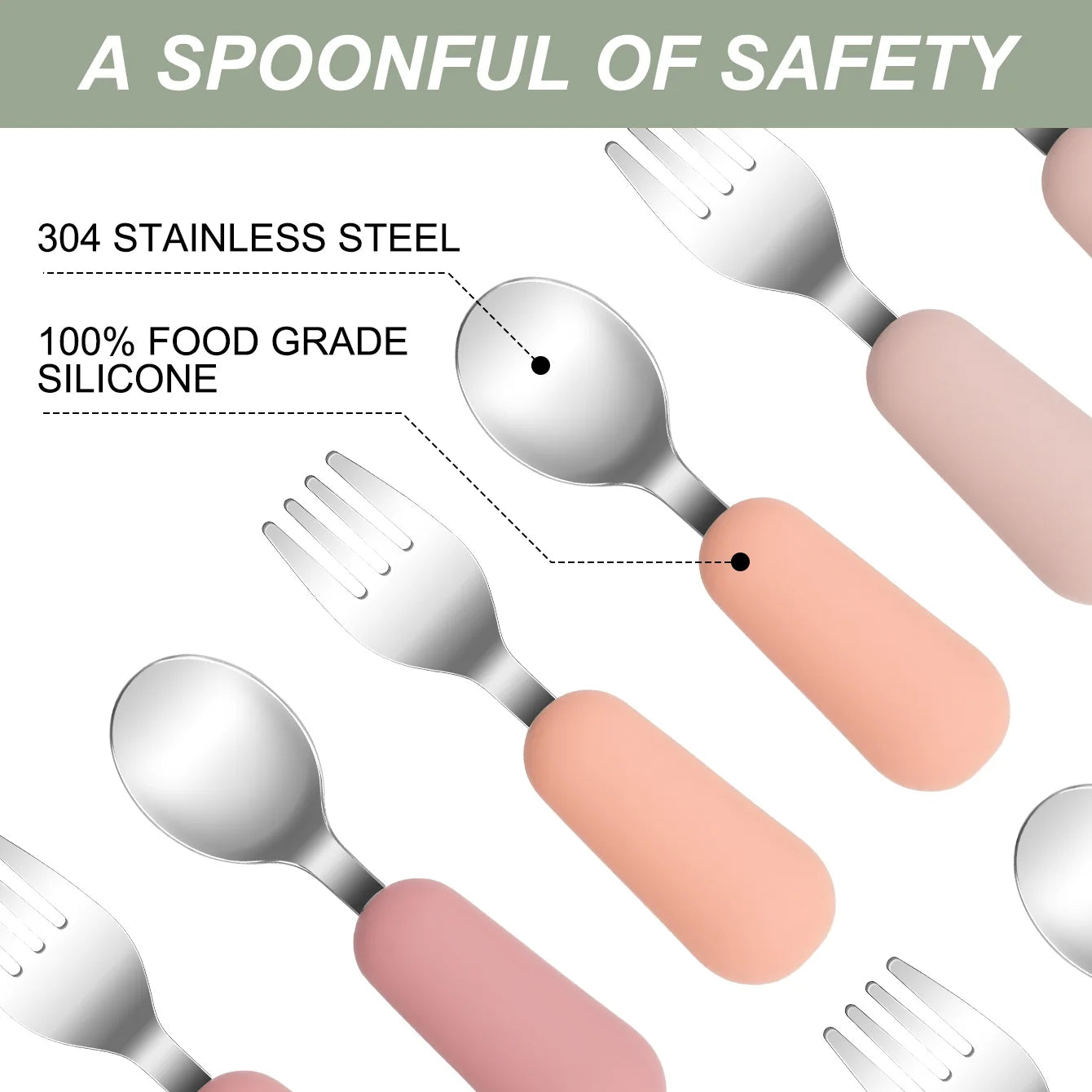 2-Piece Stainless Steel Silicone Fork and Spoon Set | Oliver & Company Montessori Toys