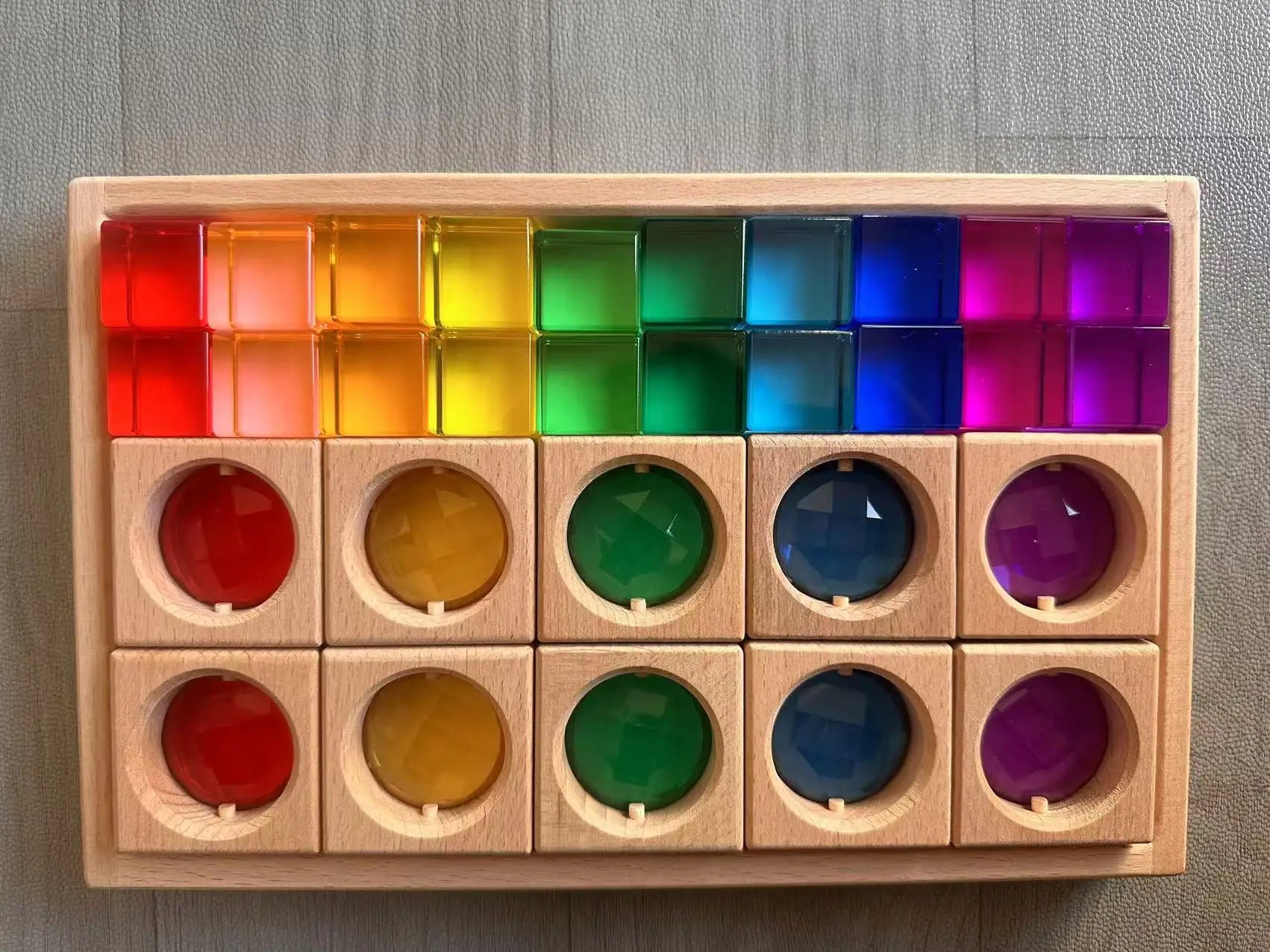 Wooden Blocks with Acrylic Gems - Montessori Building & Light Play Set