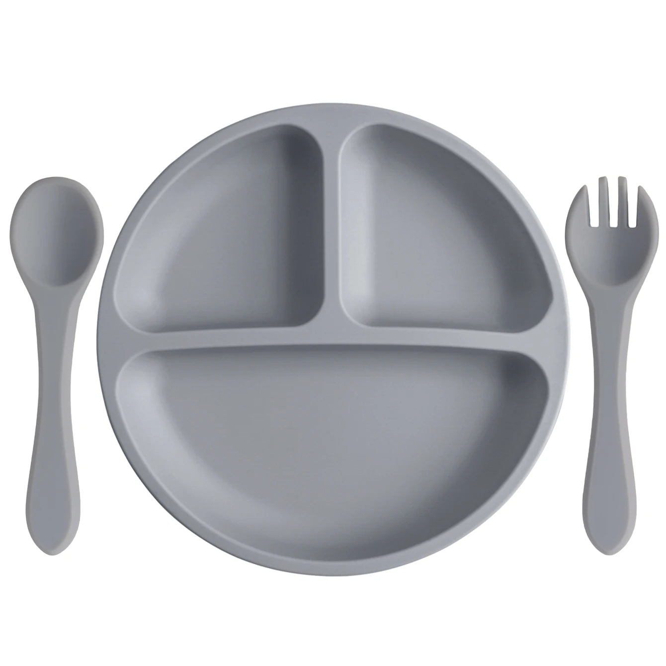 Pebble round divided plate with matching spoon and fork
