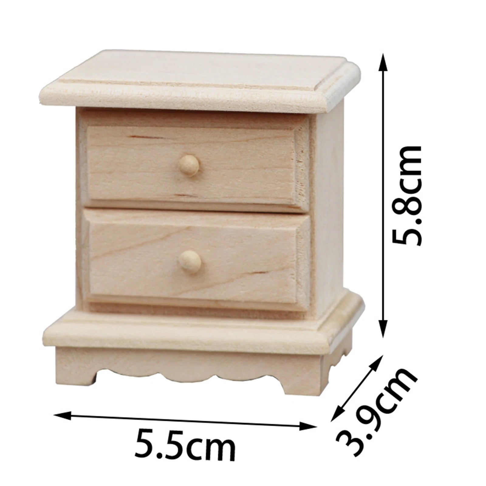 Wooden nightstand with dimensions labeled on a white background