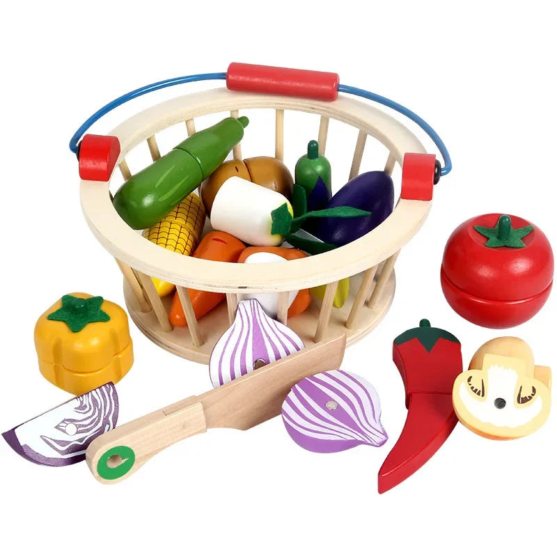 Kids Wooden Magnetic Cutting Fruit & Vegetable Playset by Oliver Montessori Toys