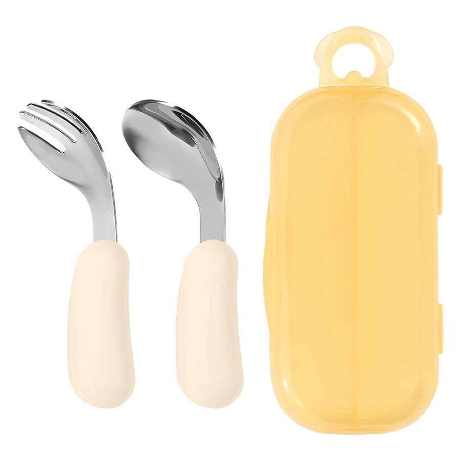 2-Piece Stainless Steel Silicone Fork and Spoon Set with Travel Case | Oliver & Company Montessori Toys