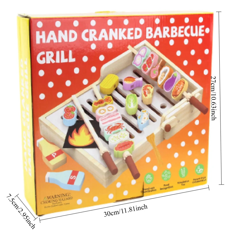 Wooden Hand-Crank BBQ Grill Pretend Play Set