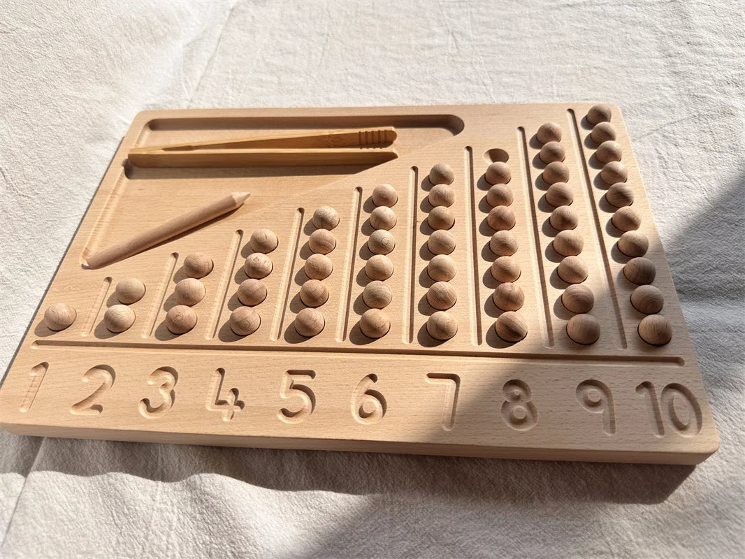 Wooden 100 Peg Board with Beads, Alphabets, and Numbers