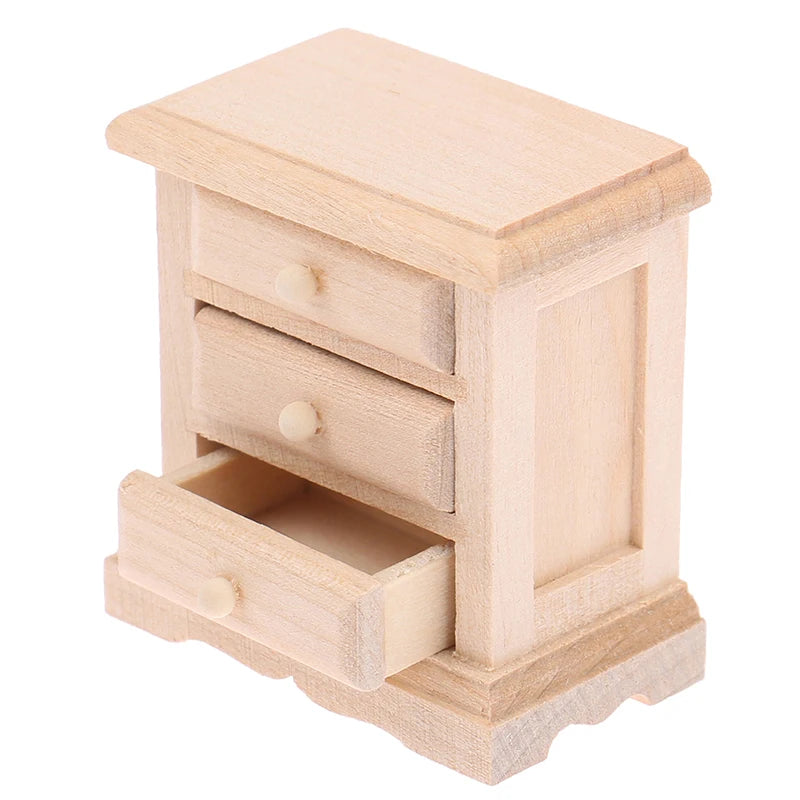 Unfinished wooden nightstand with two drawers on a white background, Oliver Montessori Toys