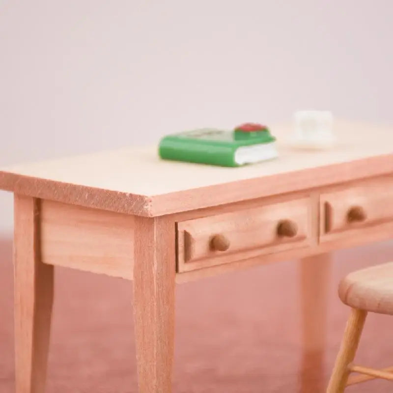 Mini Wooden Book Desk & Chair Set – 1:12 Scale Dollhouse Study Furniture