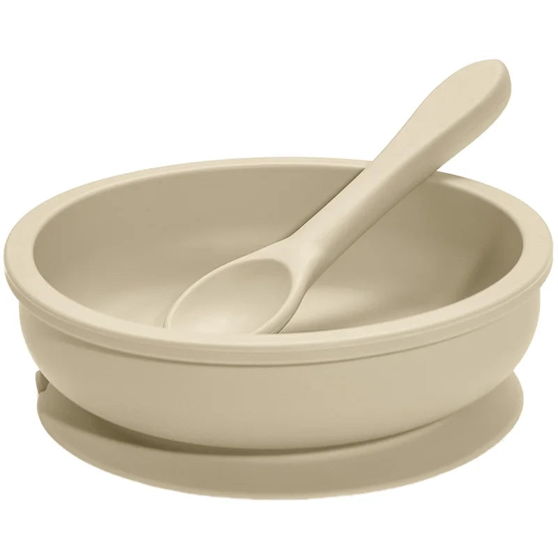 Sand wide silicone suction bowl and spoon