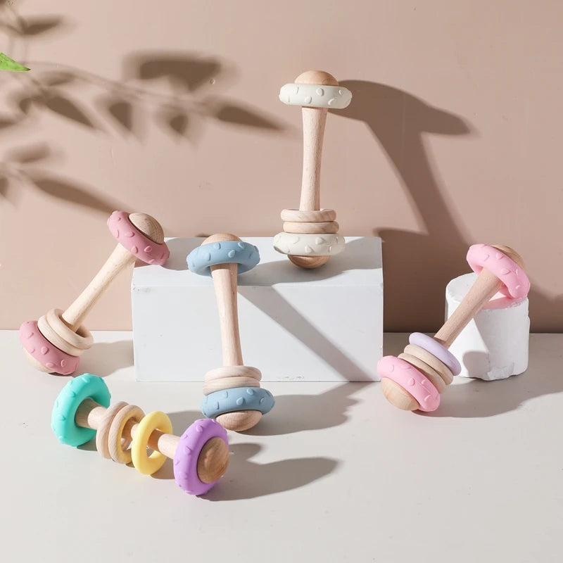 Safe Silicone and Wood Baby Rattle | Oliver & Company Montessori Toys