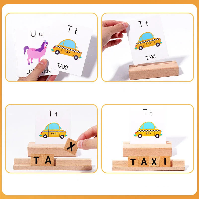 Wooden Spelling Word Game with Letter Tiles and Picture Cards