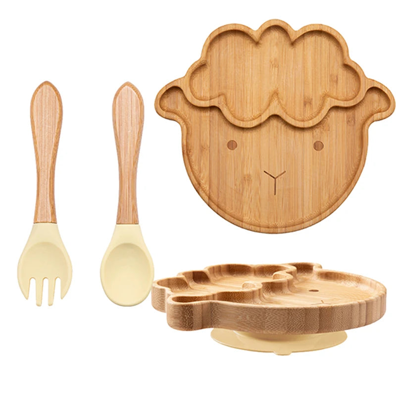 3pc Bamboo Baby Plate Set with Spoon & Fork
