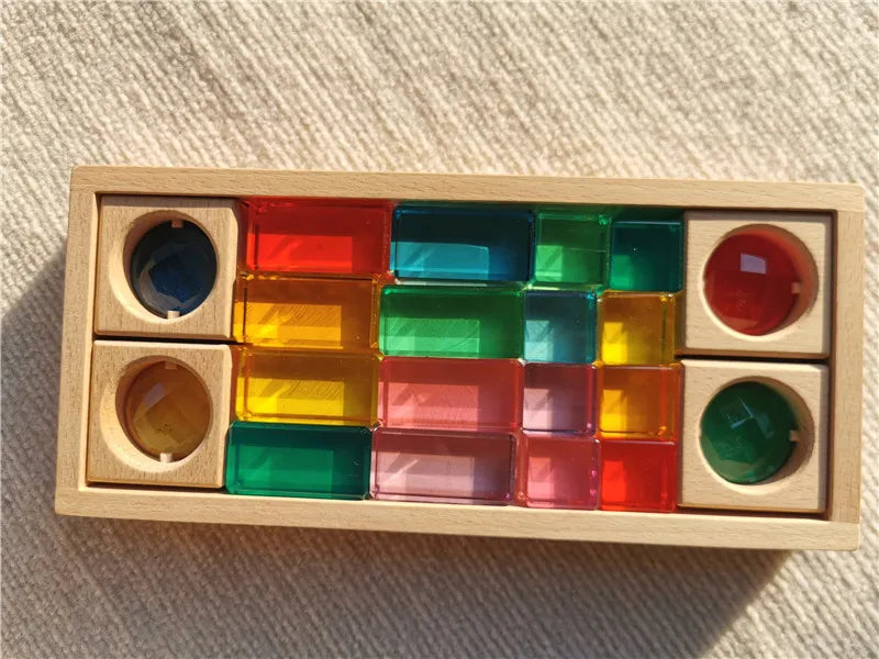 Montessori Wooden Cubes with Acrylic Gems