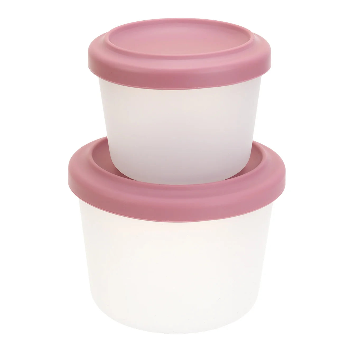 Two round silicone containers with dusty rose lids