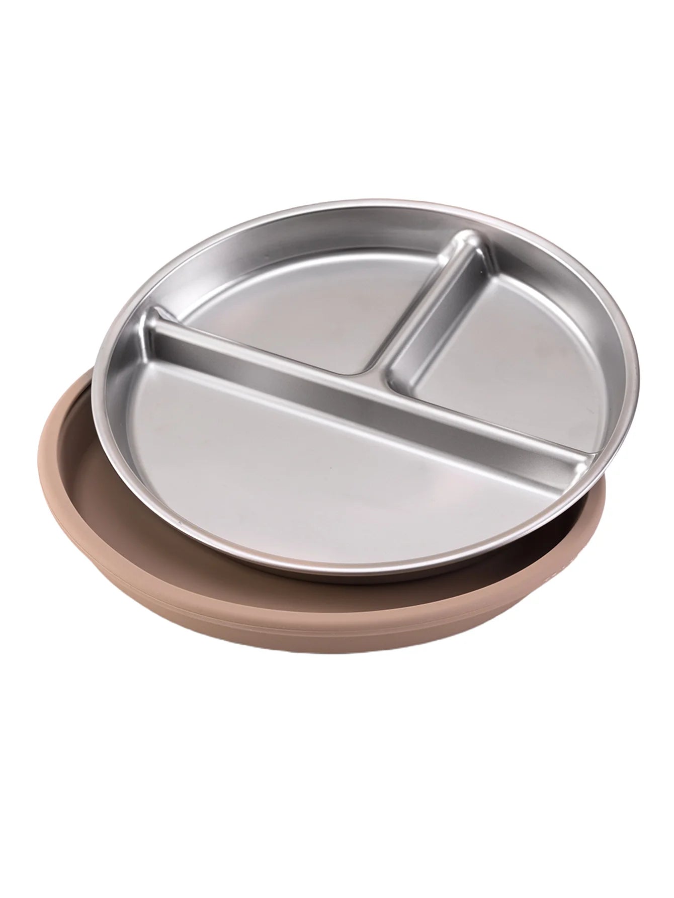 Stainless Steel Divided Plate with Detachable Silicone Suction Base | Oliver & Company Montessori Toys