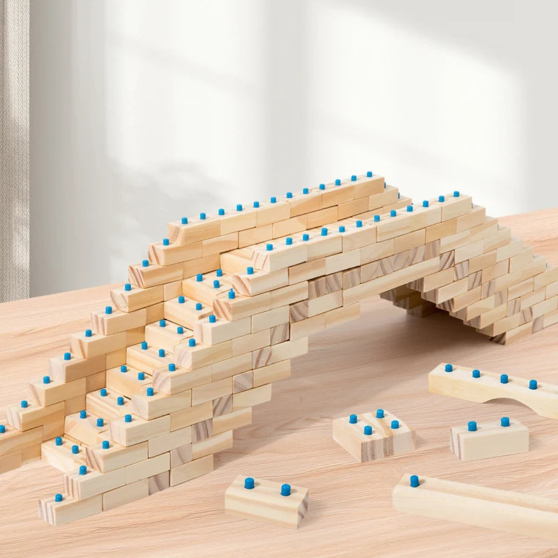 The Little Architect Wooden Building Blocks: Montessori educational toy for kids. Durable natural wood, available in 100, 200, or 300-piece sets.