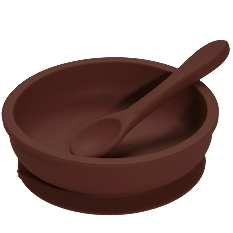 Clay wide silicone suction bowl and spoon