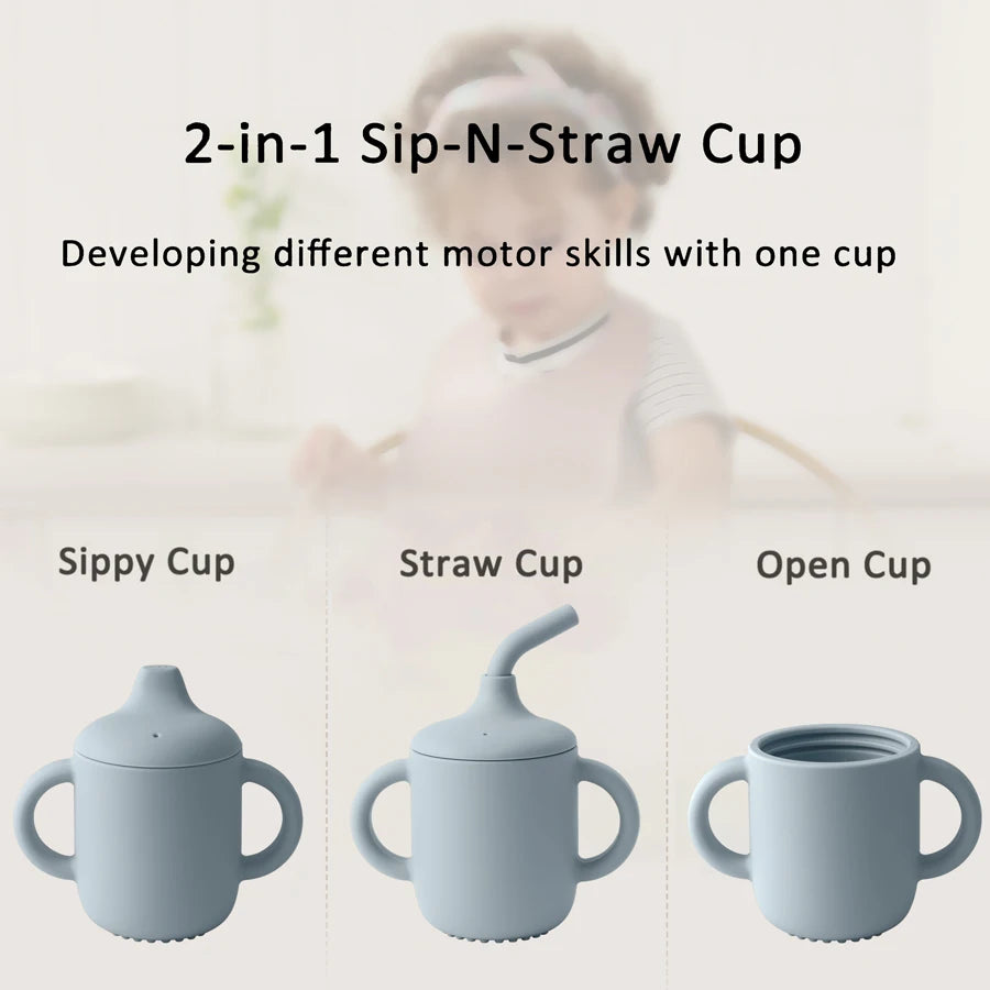 2-in-1 Baby Silicone Cup with Straw & Sippy Lid – BPA-Free