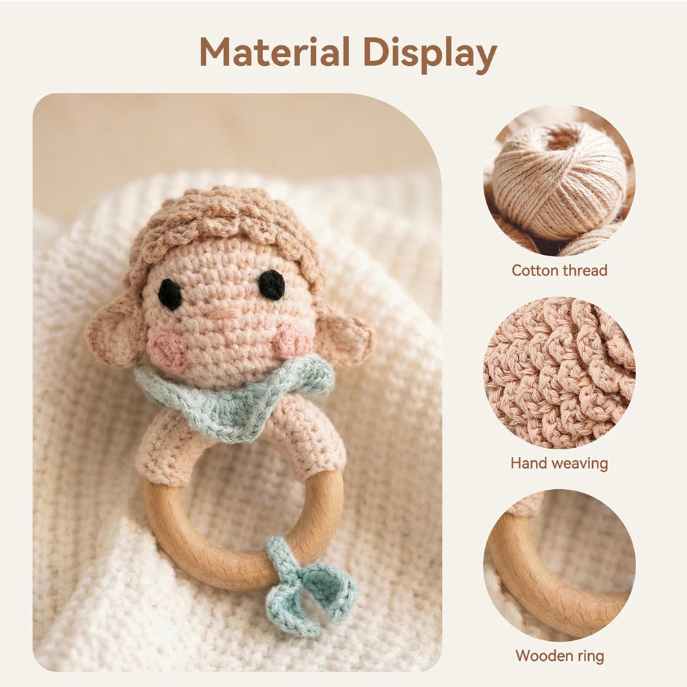Handmade Crochet Sheep Rattle with Wooden Ring - Oliver & Company