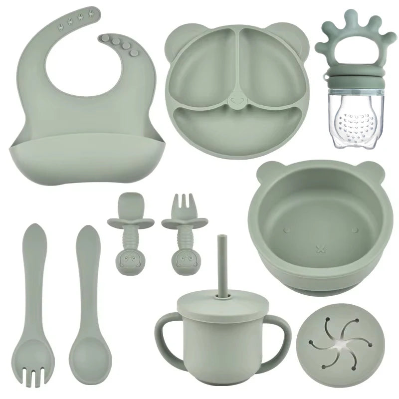 Sage 10-piece bear silicone feeding set