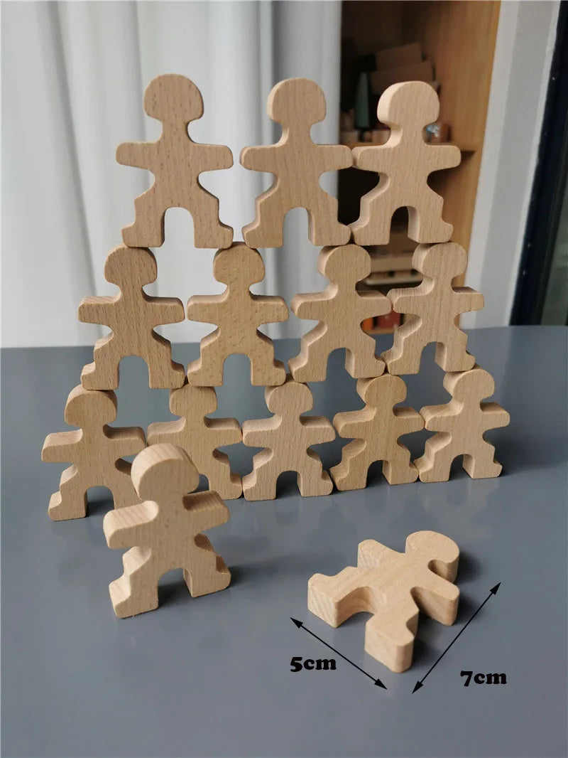 Wooden puzzle pieces stacked together on a flat surface with a measurement label.