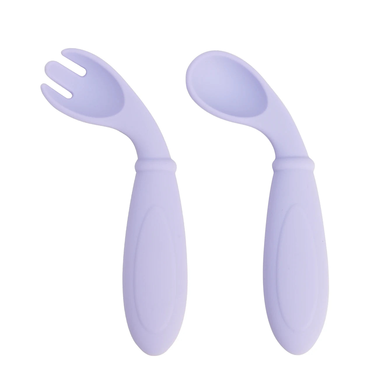 Lavender curved silicone spoon and fork